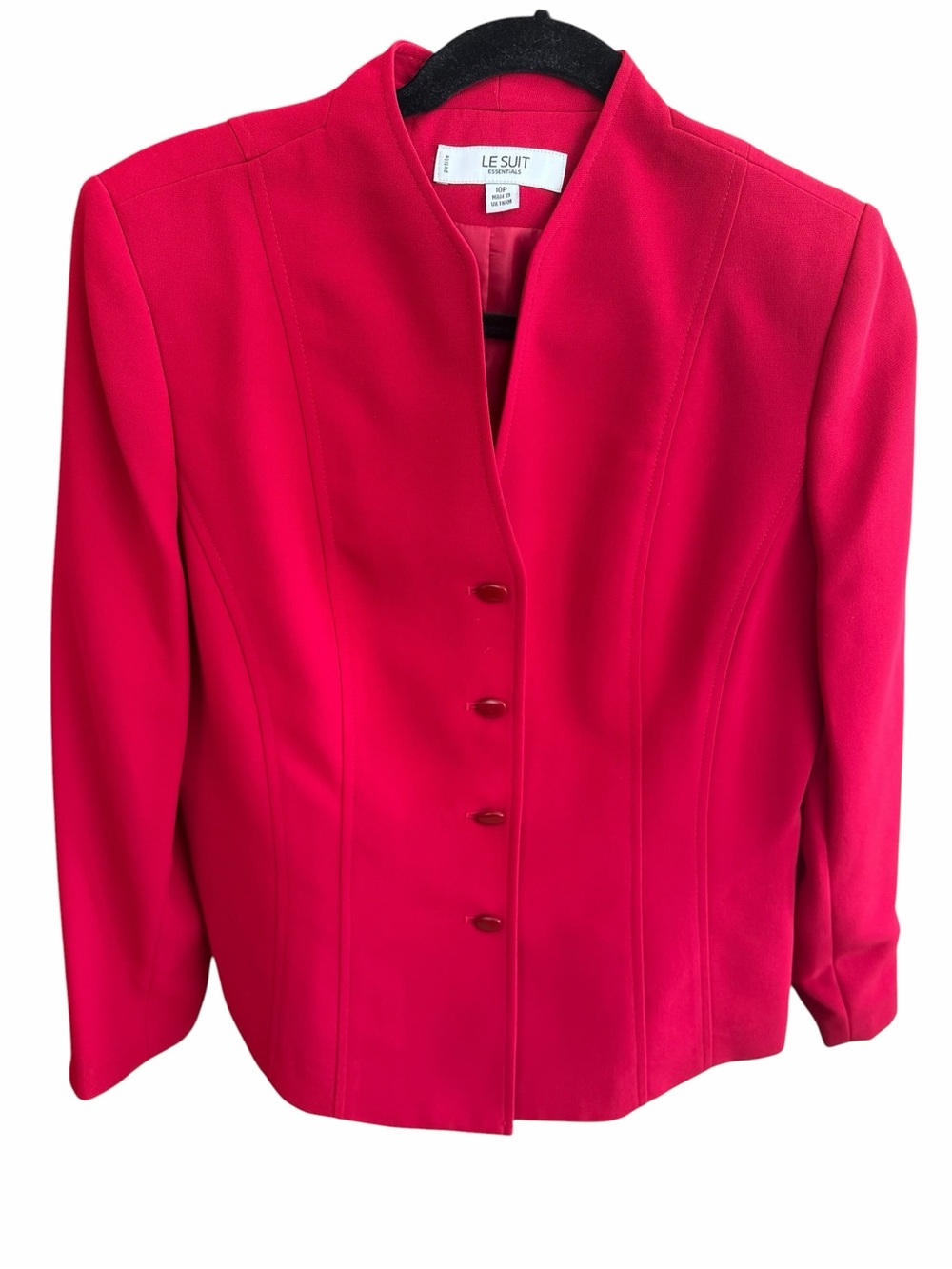 Le Suit Crimson Red Skirt Suit Set Size 10P Tailored Blazer Pencil Skirt Classic - Picture 3 of 12